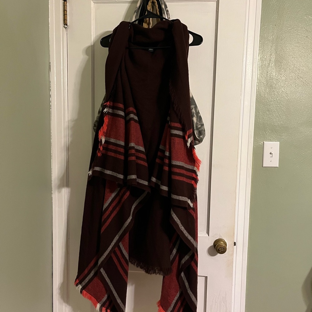 Aerie Cozy Brown and Pink Knit Sleeveless Cardigan